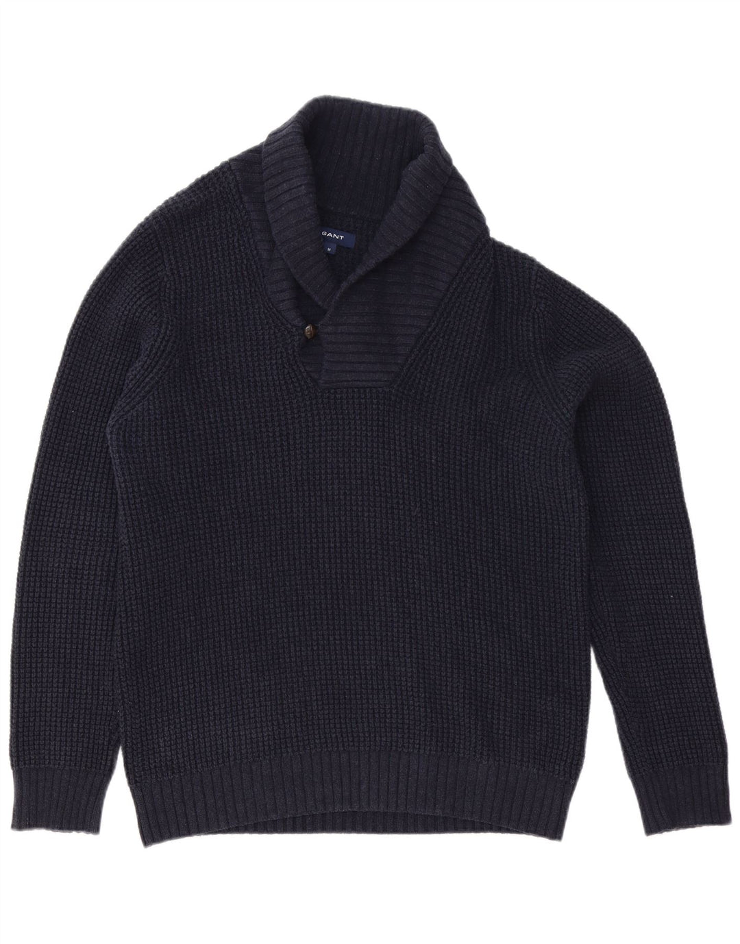 Gant Mens Shawl Neck Jumper Sweater Medium Navy Blue Cotton