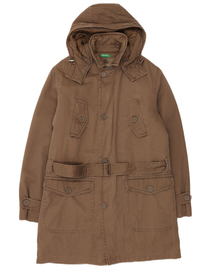 BENETTON Mens Hooded Parka Jacket IT 48 Medium Brown Polyester