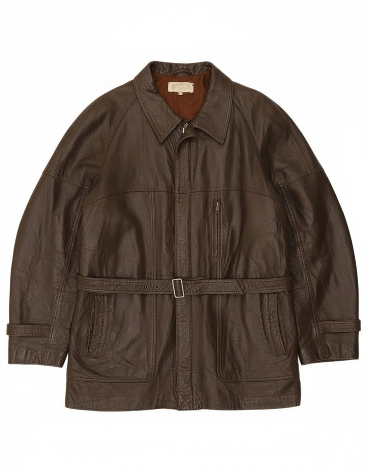 Vintage Mens Leather Jacket IT 52 XL Brown Leather
