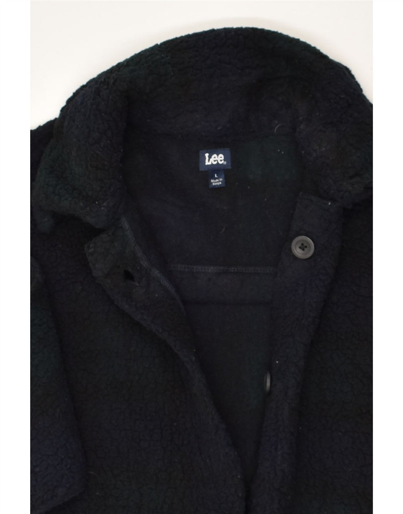 LEE Womens Fleece Overcoat UK 16 Large Navy Blue Check Polyester | Vintage Lee | Thrift | Second-Hand Lee | Used Clothing | Messina Hembry 