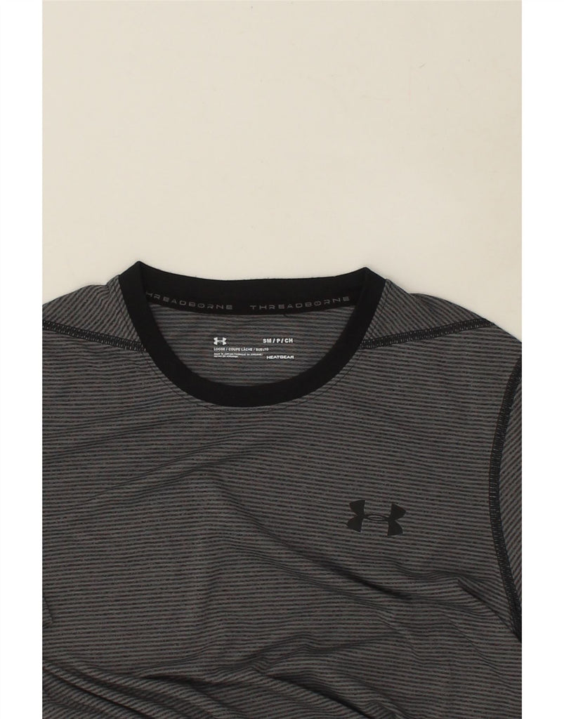 UNDER ARMOUR Mens T-Shirt Top Small Grey Striped Polyester | Vintage Under Armour | Thrift | Second-Hand Under Armour | Used Clothing | Messina Hembry 