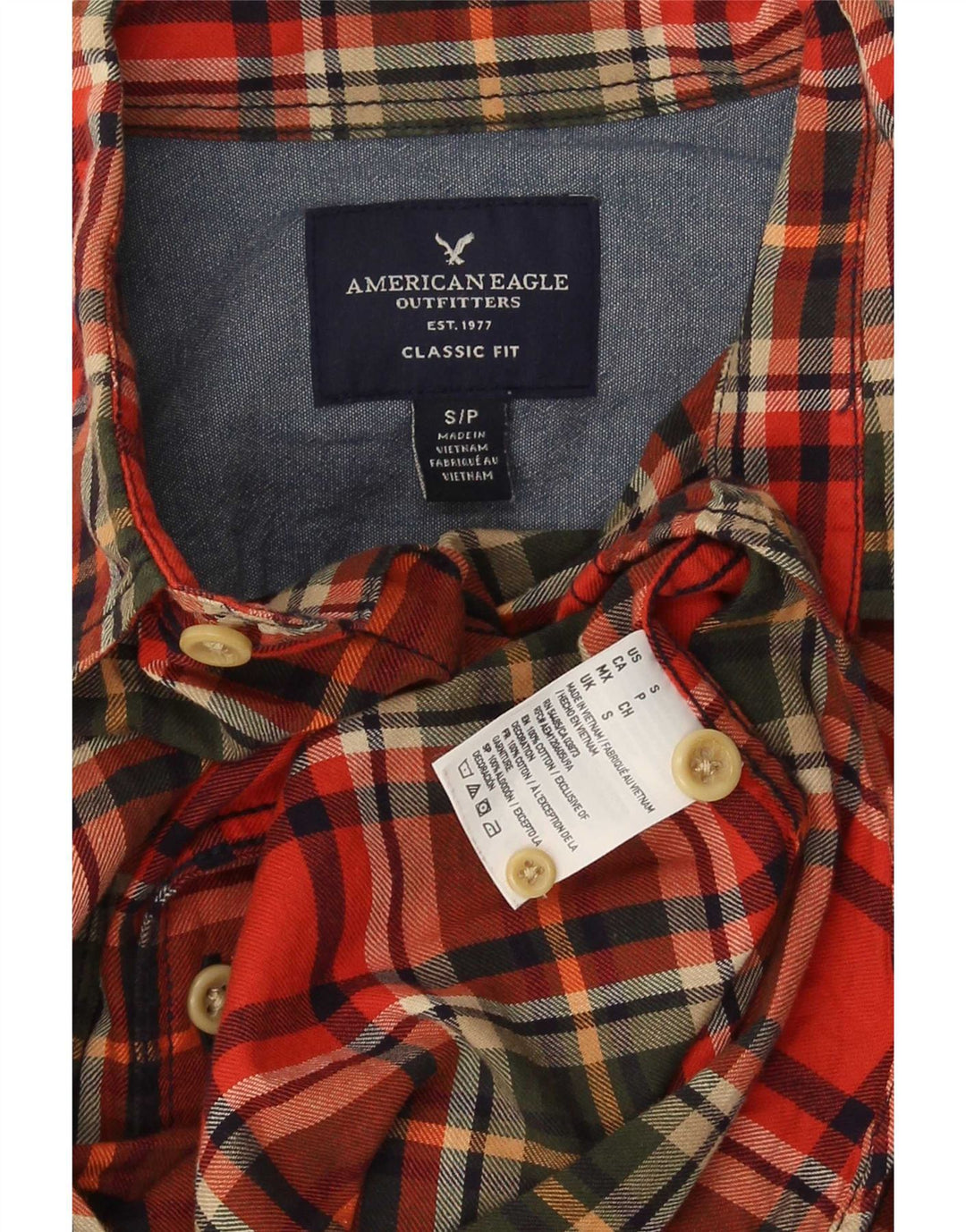 American Eagle Outfitters Mens Classic Fit Flannel Shirt Small Red Check