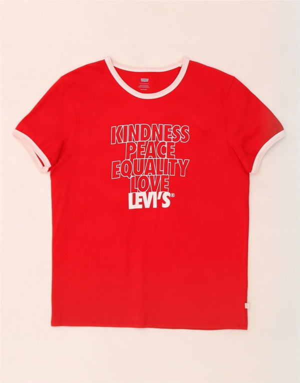 Levi's Womens Graphic T-Shirt Top UK 18 XL Red Cotton