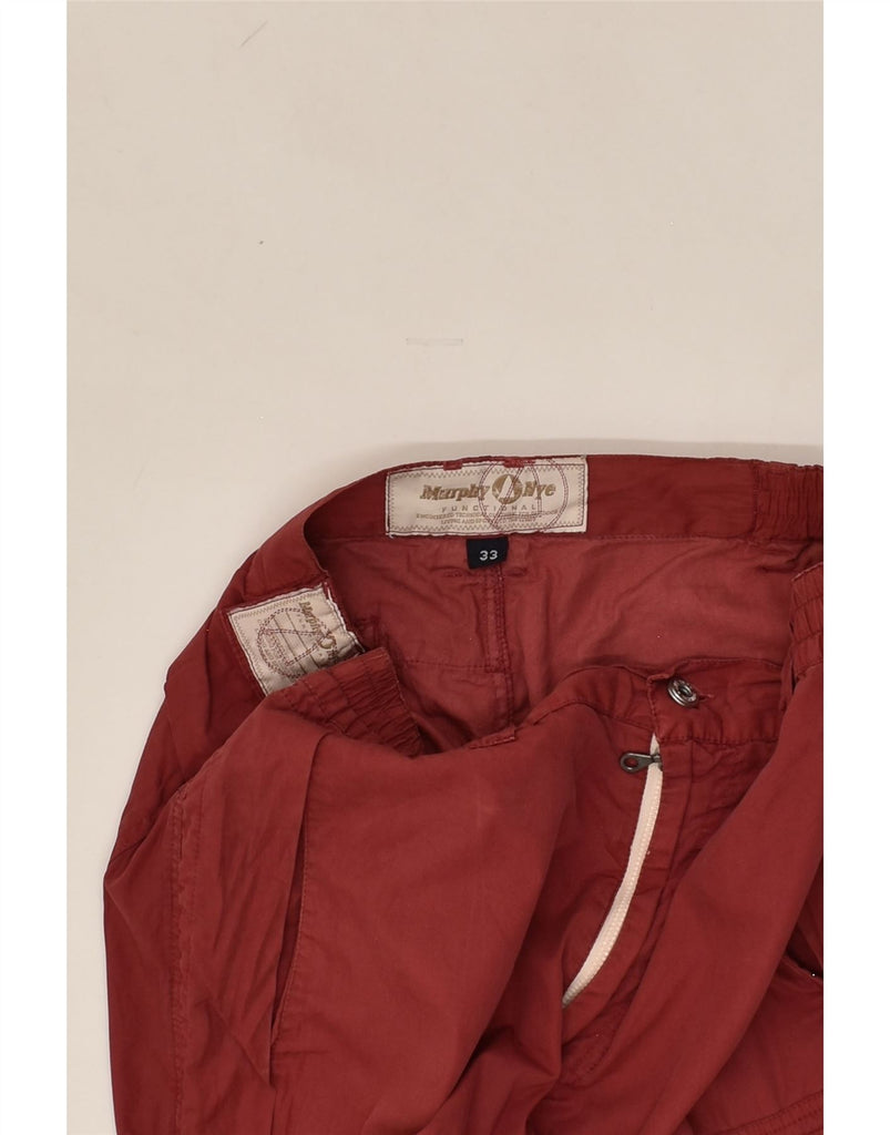 MURPHY & NYE Mens Capri Cargo Trousers W33 L21 Burgundy Cotton | Vintage Murphy & Nye | Thrift | Second-Hand Murphy & Nye | Used Clothing | Messina Hembry 