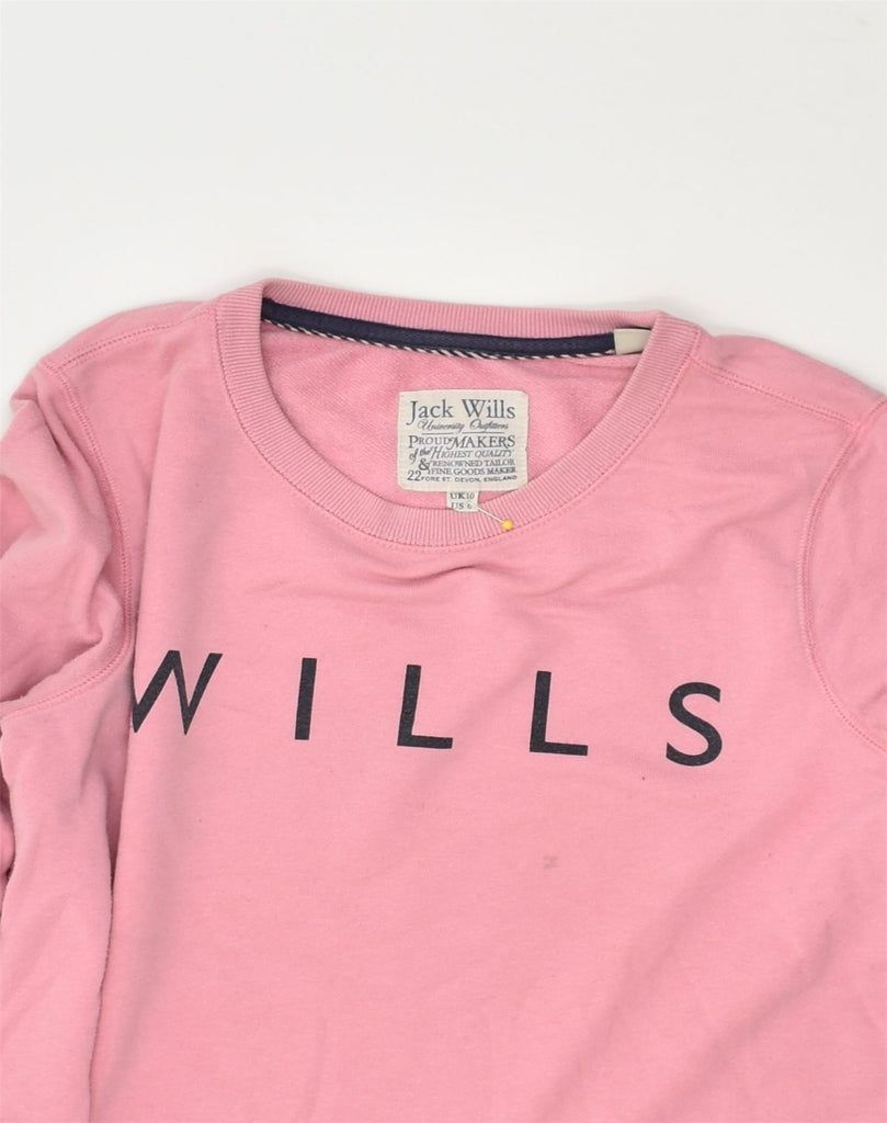 JACK WILLS Womens Graphic Sweatshirt Jumper UK 10 Small Pink Cotton | Vintage Jack Wills | Thrift | Second-Hand Jack Wills | Used Clothing | Messina Hembry 