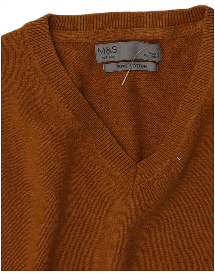 Marks & Spencer Mens V-Neck Jumper Sweater Medium Brown Cotton
