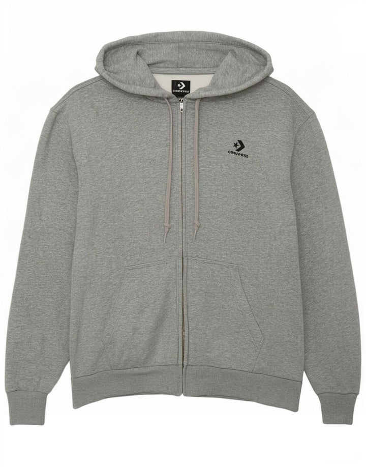 Converse Womens Zip Hoodie Sweater UK 14 Medium Grey Flecked Cotton
