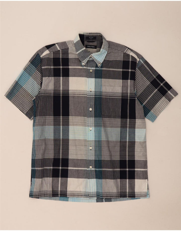 Nautica Mens Short Sleeve Shirt Medium Grey Check Cotton