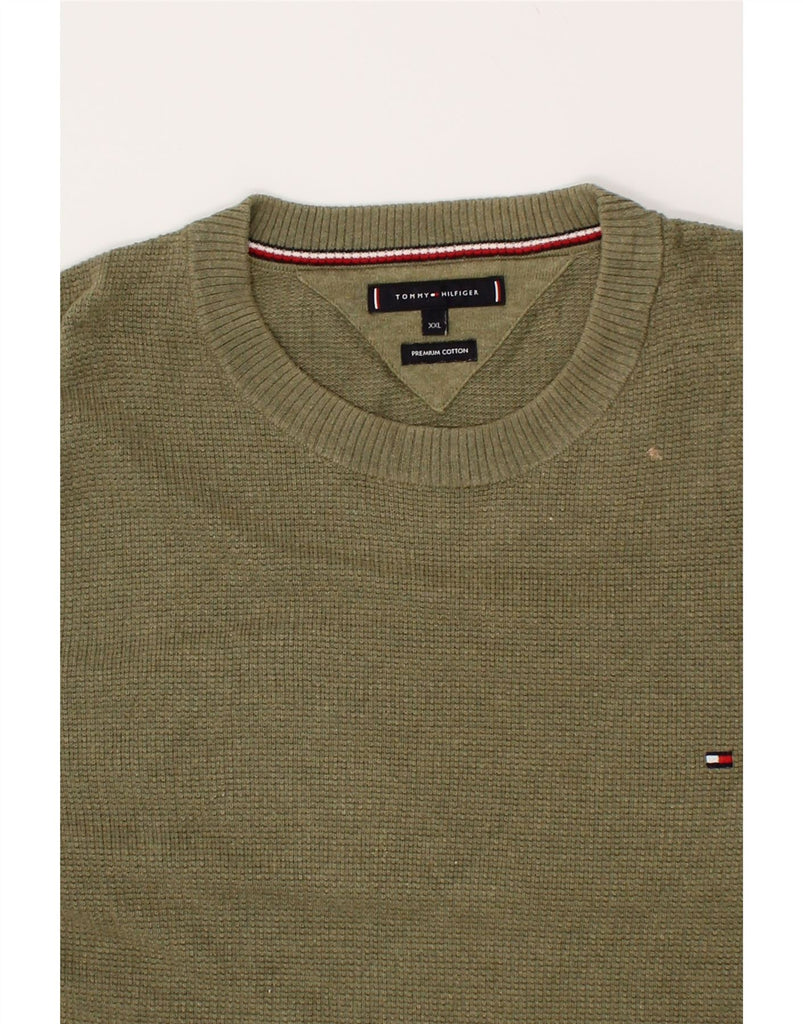 TOMMY HILFIGER Mens Crew Neck Jumper Sweater 2XL Green Cotton | Vintage Tommy Hilfiger | Thrift | Second-Hand Tommy Hilfiger | Used Clothing | Messina Hembry 