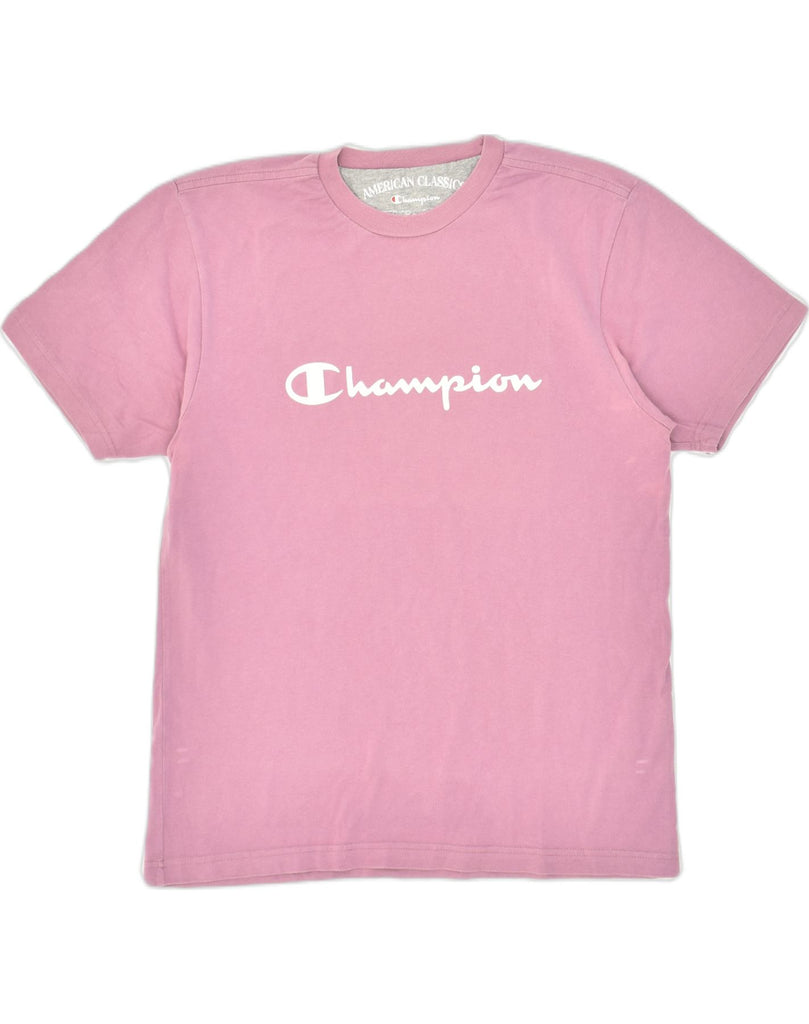 CHAMPION Womens Graphic T-Shirt Top UK 14 Medium Pink Cotton | Vintage Champion | Thrift | Second-Hand Champion | Used Clothing | Messina Hembry 