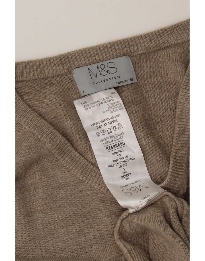 Marks & Spencer Mens Regular Fit V-Neck Jumper Sweater Large Beige Acrylic