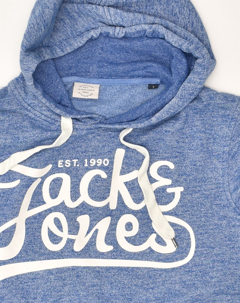 JACK & JONES Mens Graphic Hoodie Jumper Small Blue Flecked Polyester | Vintage Jack & Jones | Thrift | Second-Hand Jack & Jones | Used Clothing | Messina Hembry 