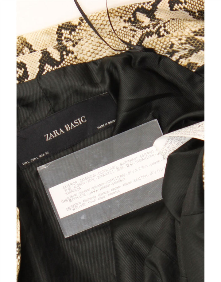 Zara Womens Blazer Jacket UK 14 Large Beige Animal Print Polyester