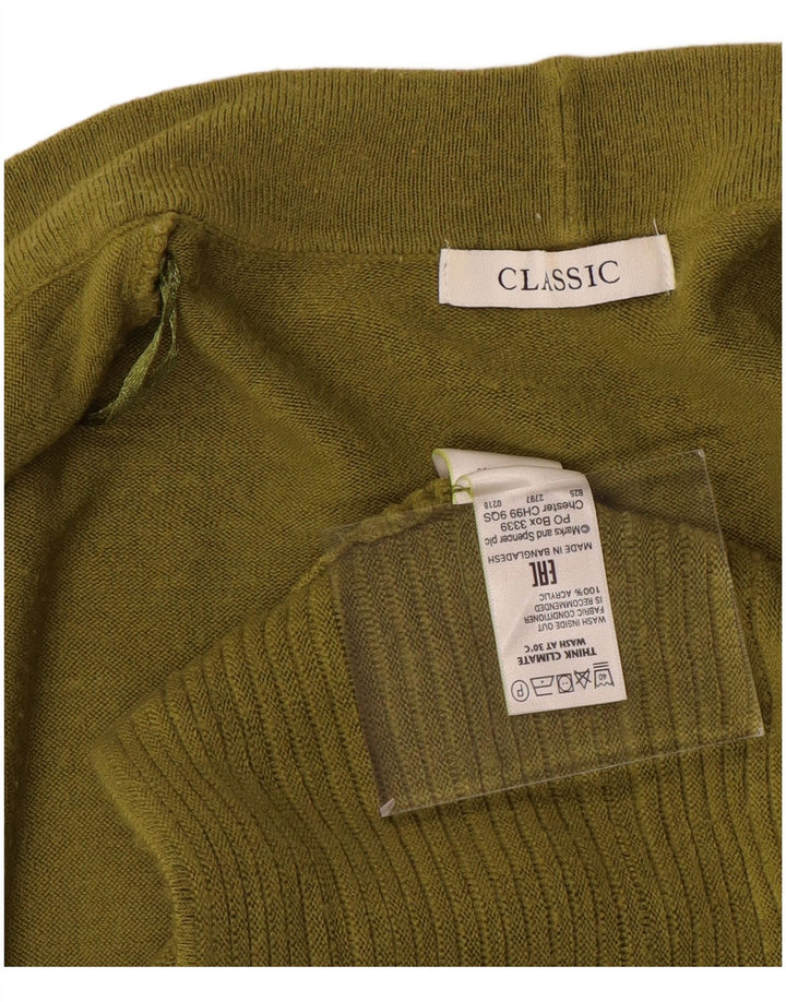 Marks & Spencer Womens 3/4 Sleeve Open Cardigan Sweater UK 14 Medium Khaki