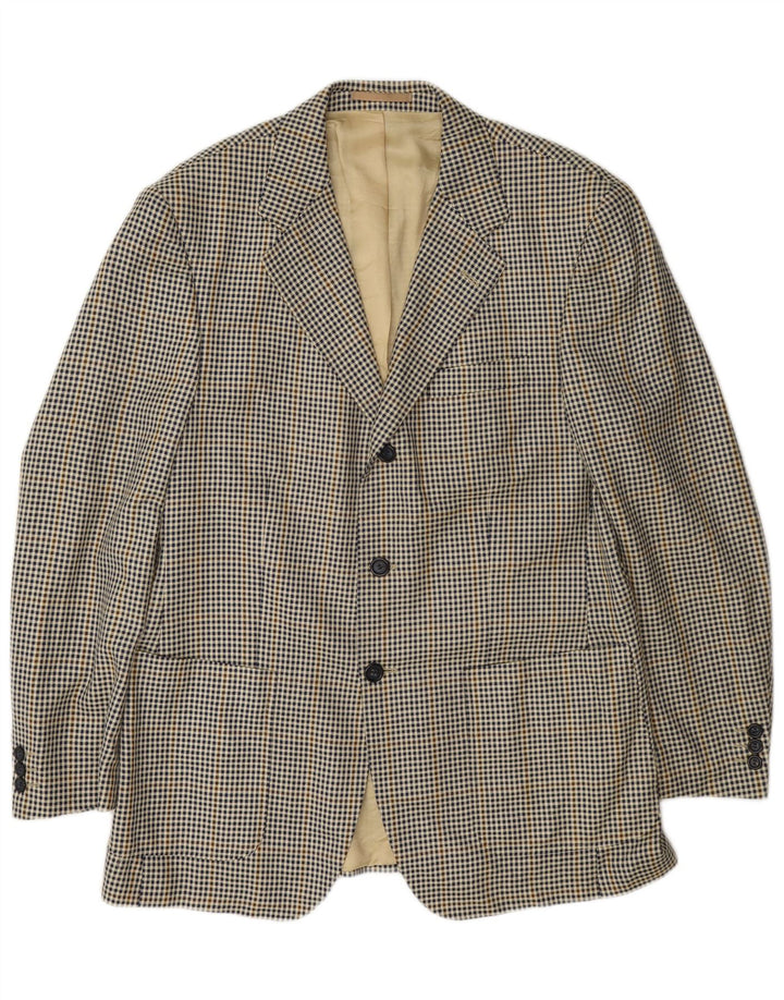 Massimo Dutti Mens 3 Button Blazer Jacket UK 40 Large Beige Houndstooth