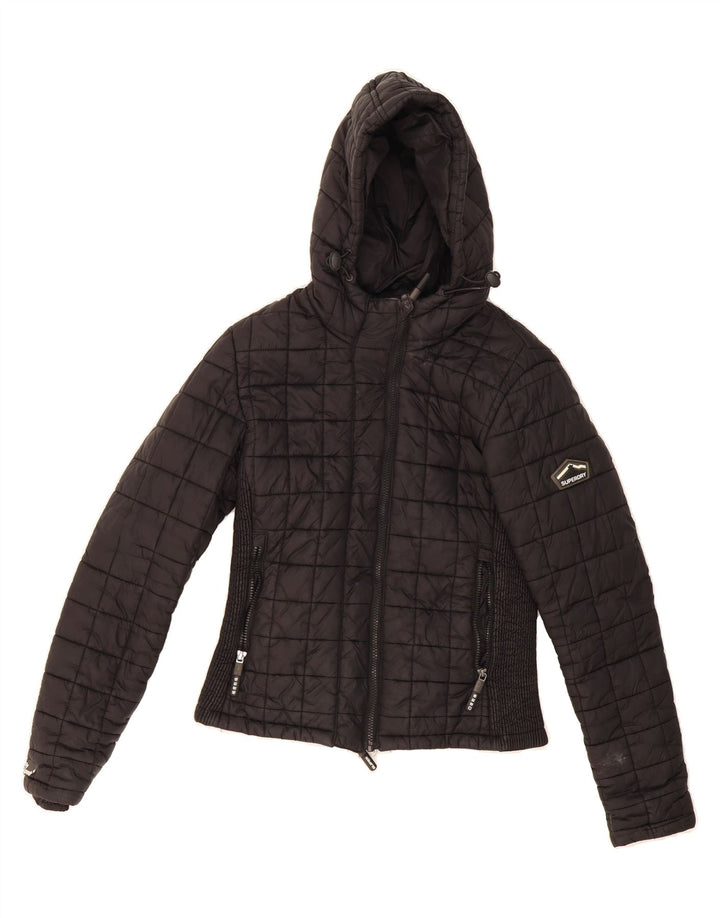 SUPERDRY Womens Crop Hooded Padded Jacket UK 14 Large Black Nylon Vintage Superdry and Second-Hand Superdry from Messina Hembry 
