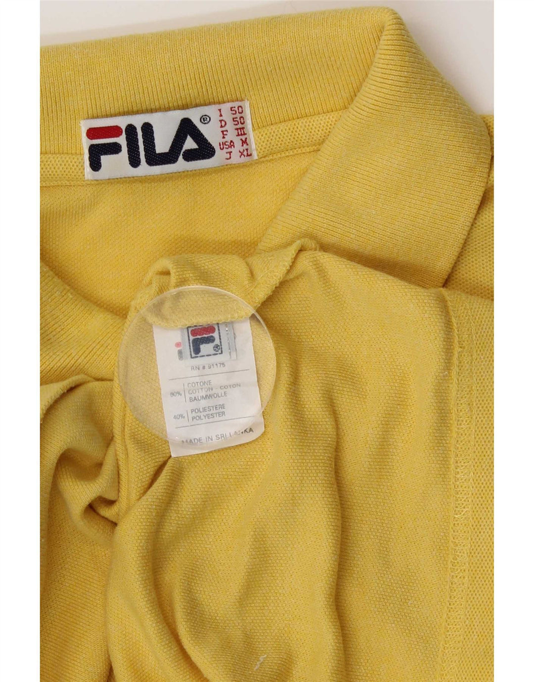 Fila Mens Polo Shirt IT 50 Medium Yellow Cotton