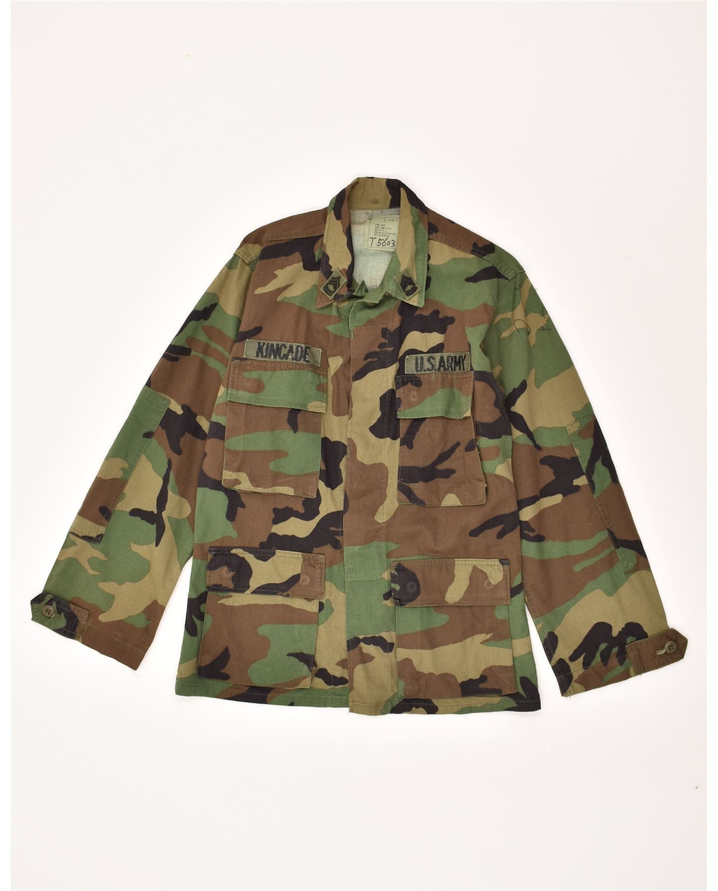 VINTAGE Mens Military Jacket UK 36 XS Green Camouflage Cotton