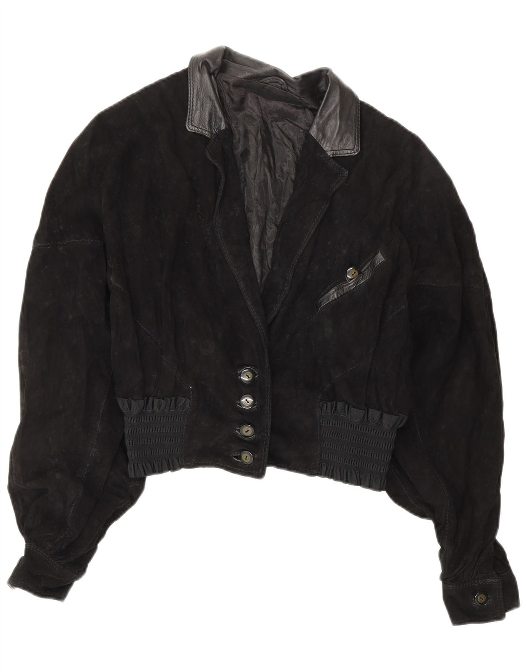 VINTAGE Womens Crop Suede Jacket UK 10 Small Black