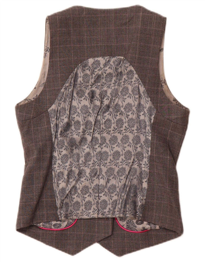 TED BAKER Womens Double Breasted Waistcoat Size 2 Small Grey Check Wool