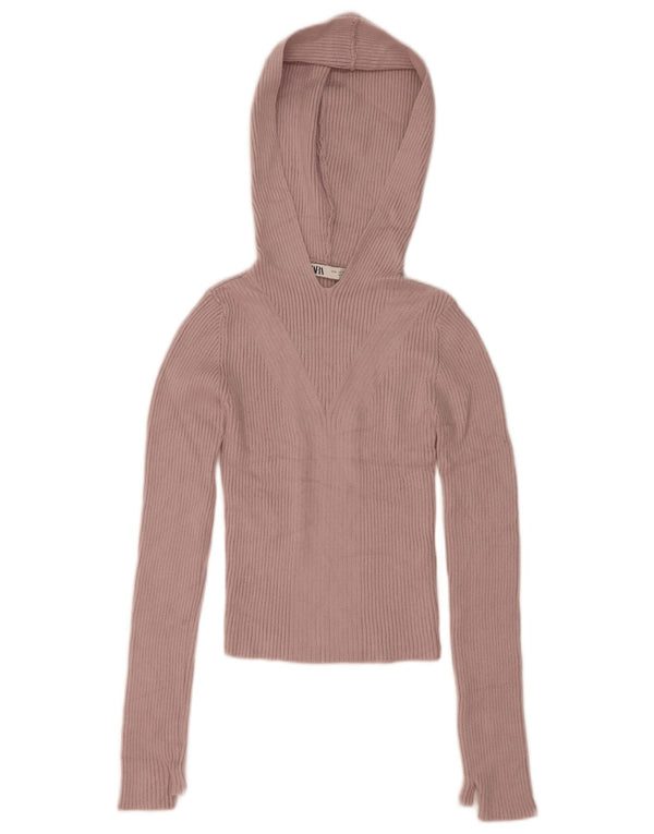 Zara Womens Crop Hooded Jumper Sweater UK 12 Medium Pink Viscose