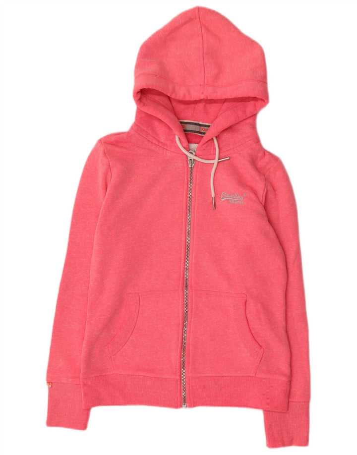 SUPERDRY Womens Zip Hoodie Sweater UK 12 Medium  Pink Cotton
