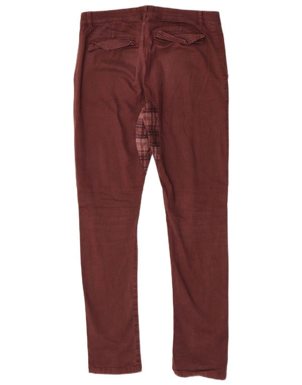 Vintage Mens Slim Chino Trousers IT 48 Medium W32 L31 Burgundy Cotton