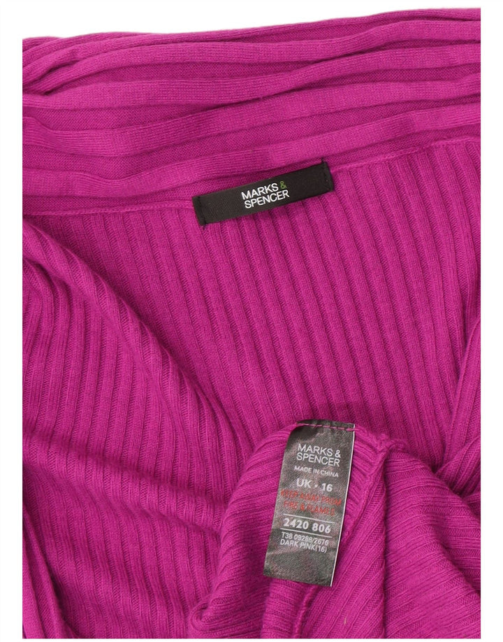 Marks & Spencer Womens Asymmetric Open Cardigan Sweater UK 16 Large Pink