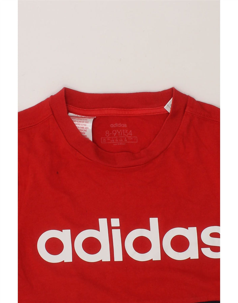 ADIDAS Boys Graphic T-Shirt Top 8-9 Years Navy Blue Colourblock Cotton Vintage Adidas and Second-Hand Adidas from Messina Hembry 