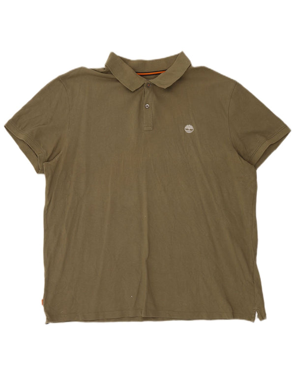 TIMBERLAND Mens Slim Fit Polo Shirt 3XL Khaki Cotton