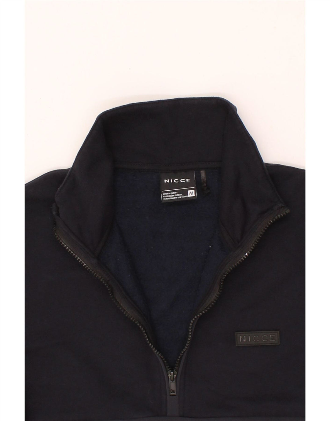 NICCE Mens Zip Neck Sweatshirt Jumper Medium Navy Blue Colourblock Vintage Nicce and Second-Hand Nicce from Messina Hembry 