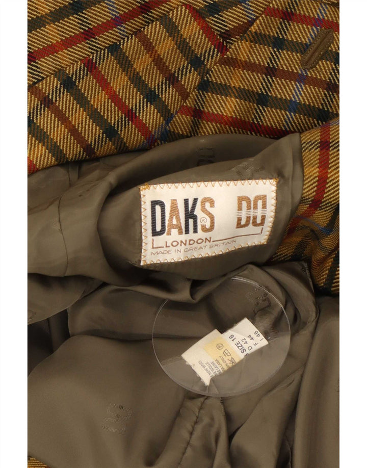 DAKS Womens 2 Button Blazer Jacket UK 16 Large Khaki Gingham Wool