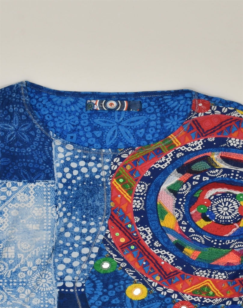 DESIGUAL Girls Batwing Blouse Top 11-12 Years Blue Patchwork | Vintage Desigual | Thrift | Second-Hand Desigual | Used Clothing | Messina Hembry 