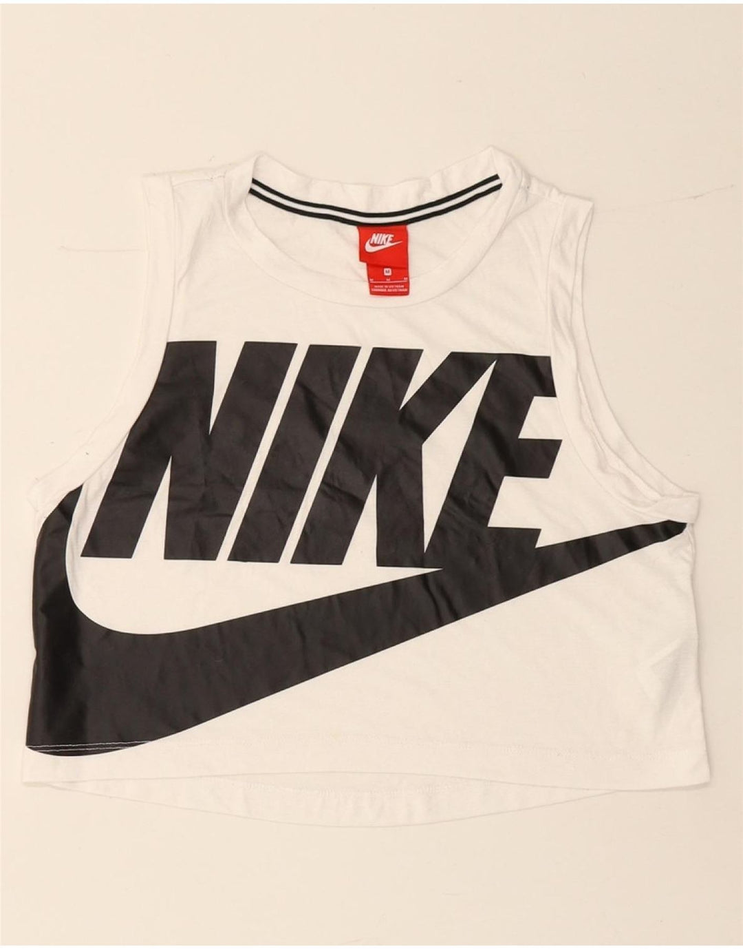 NIKE Womens Crop Graphic Vest Top UK 14 Medium White Polyester