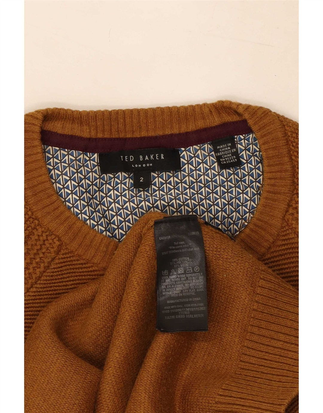 Ted Baker Mens Crew Neck Jumper Sweater Size 2 Small Beige Cotton