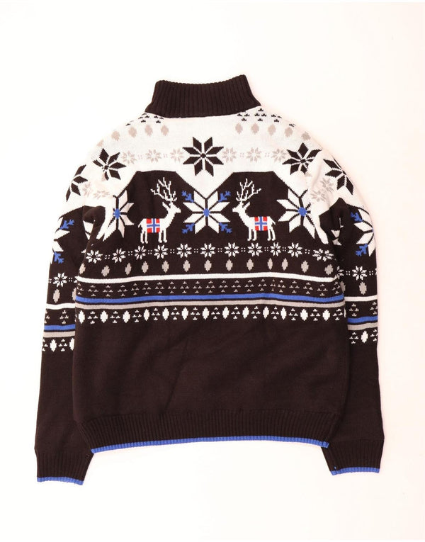 Nebulus Mens Sherpa Zip Neck Jumper Sweater UK 42 Large Black Fair Isle