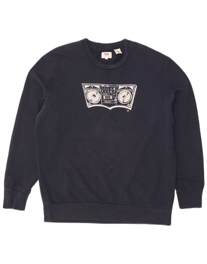 Levi's Mens Graphic Sweatshirt Jumper Large Navy Blue Cotton