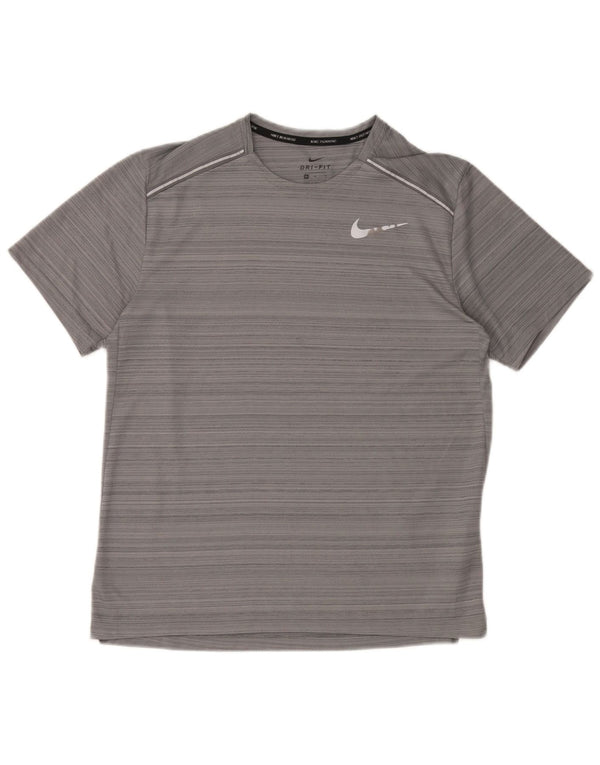 Nike Mens Dri Fit T-Shirt Top Medium Grey Striped Polyester