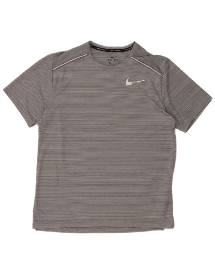 Nike Mens Dri Fit T-Shirt Top Medium Grey Striped Polyester