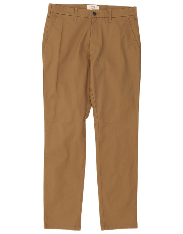 Marks & Spencer Mens Straight Chino Trousers W32 L31 Beige Cotton