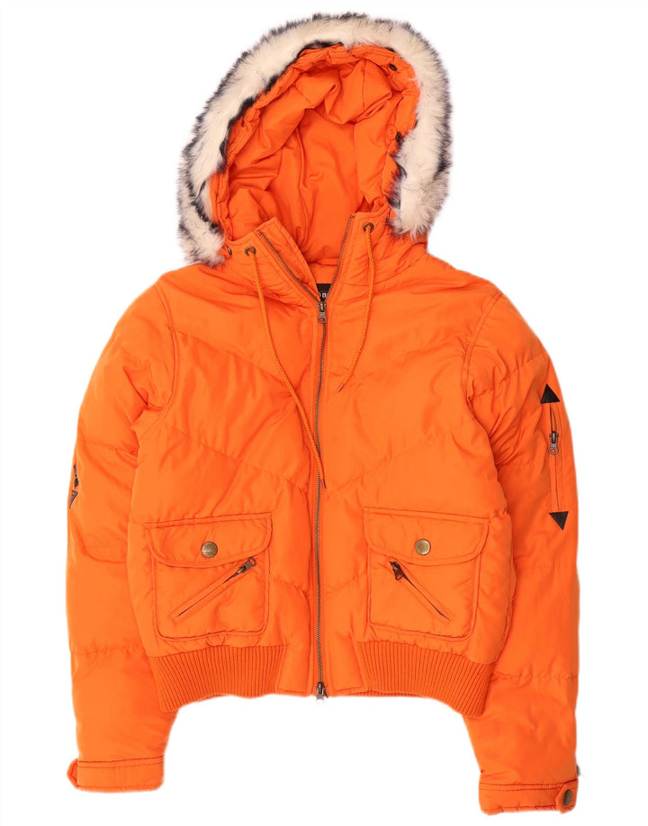 Brugi Womens Hooded Padded Jacket UK 14 Large Orange Polyester