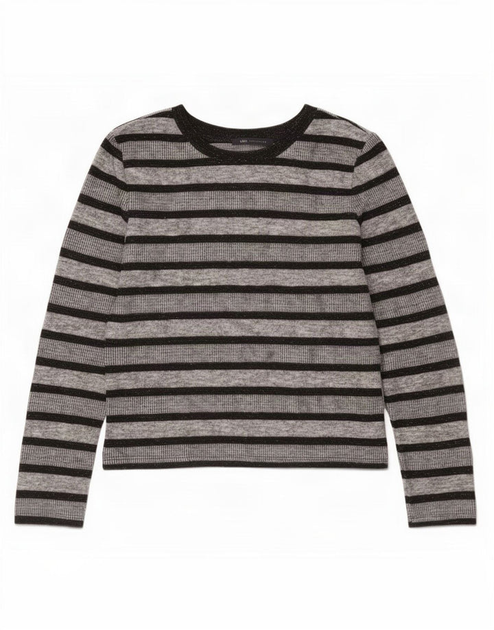 Marks & Spencer Womens Top Long Sleeve UK 12 Medium Grey Striped Polyester