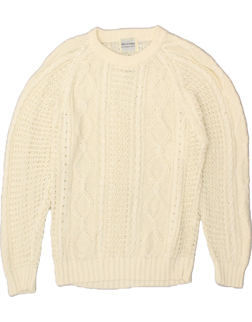 VINTAGE Mens Crew Neck Jumper Sweater XL Off White Acrylic Vintage Vintage and Second-Hand Vintage from Messina Hembry 