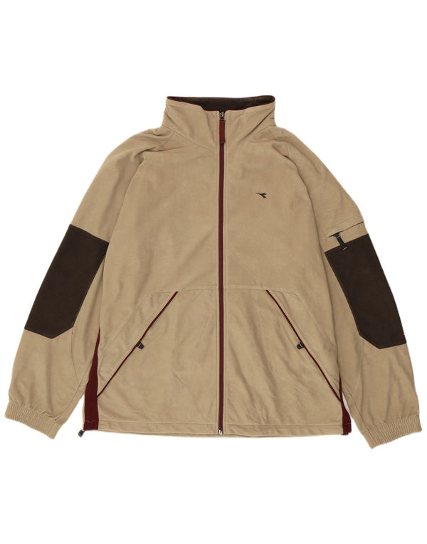 Diadora Mens Velour Tracksuit Top Jacket UK 48 2XL Beige Colourblock