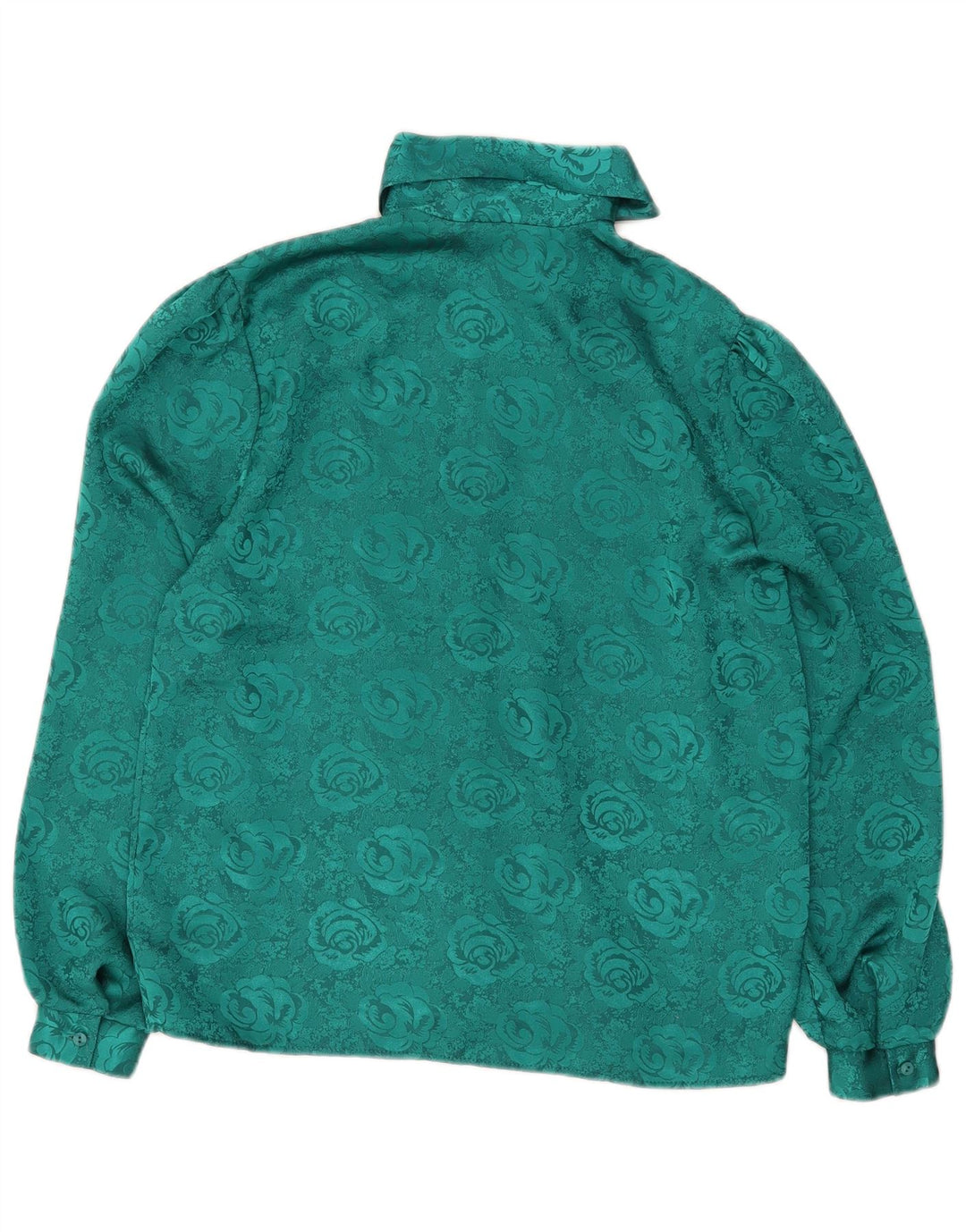Vintage Womens Front Tie Shirt Blouse UK 12 Medium Green Floral Polyester