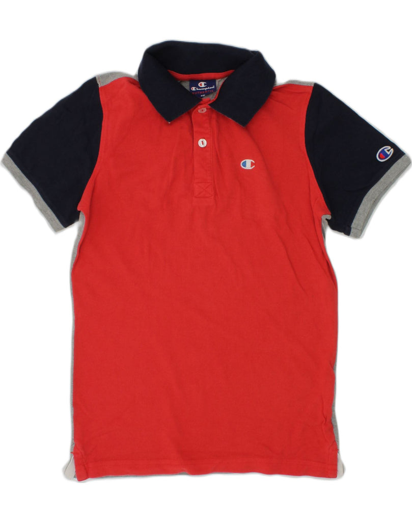 CHAMPION Boys Polo Shirt 9-10 Years Medium Red Colourblock Cotton | Vintage Champion | Thrift | Second-Hand Champion | Used Clothing | Messina Hembry 