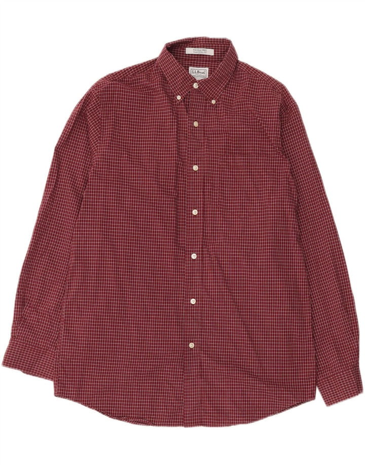 L.L.Bean Mens Traditional Fit Shirt Medium Burgundy Check Cotton