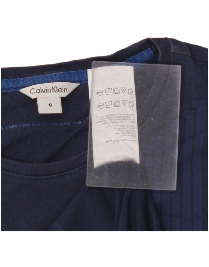 CALVIN KLEIN Mens Graphic T-Shirt Top Small Navy Blue Cotton