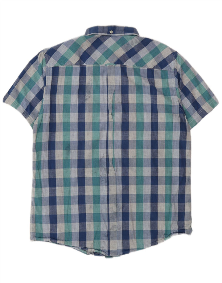 Ben Sherman Mens Short Sleeve Shirt Large Blue Check Cotton