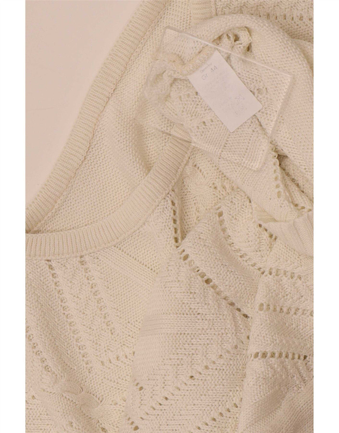 Vintage Womens Crew Neck Jumper Sweater UK 14 Medium White Geometric
